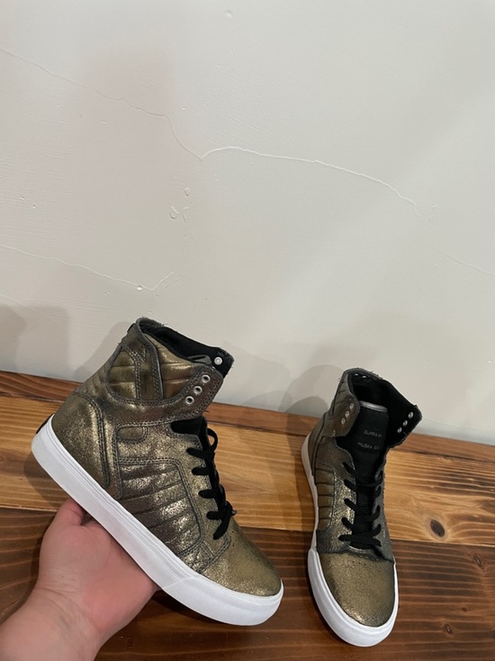 Supra Shiny Gold Punk Rock Biker High Top Boots Metallic Leather Lace Size 6 main image 1